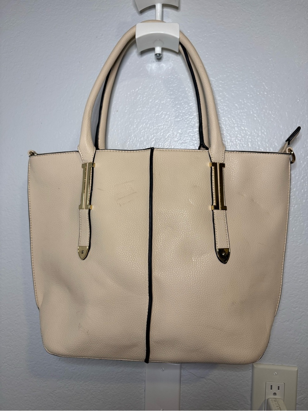 Women’s Beige Tote Bag with Contrast Trim
